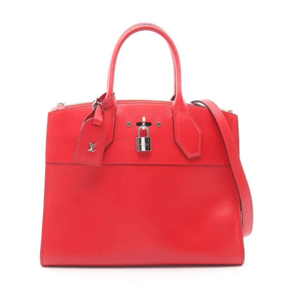 Louis Vuitton City Steamer Handbag Leather Red